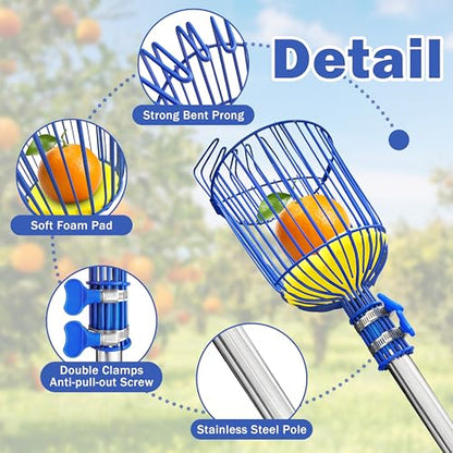 Fruit Picker Upgraded Round Claws Reduce Fruit Damage (160inch) | Fruit Picker Pole With Basket Adjustable Length For Cherry Lemon Pear Mango Trees and More Lightweight Durable - size: 160inch