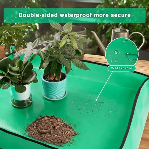 HOOSUN Repotting Mat for Potting Soil Indoor Plants, Portable Foldable Gardening Supplies Transplanting Potting Soil Tray, 26.8"X26.8" Succulent Potting Plant Soil Change Mat,Gardening Gifts for Women