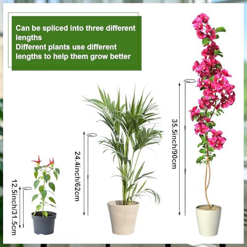Mwellewm 3 Sets Plant Stakes 12/25/36 Inch Adjustable Plant Support Stakes Tall for Indoor Outdoor Plant Holder Stick Steel Garden Stem Pole Amaryllis Stakes with 15 Clip for Tomato Orchid Lily Flower - size: 3 pcs set
