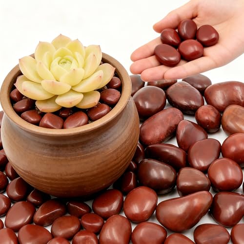 Red River Rocks Outdoor Landscaping,1-2 Inch,18LB Polished Pebble - color: Red, size: 18LB