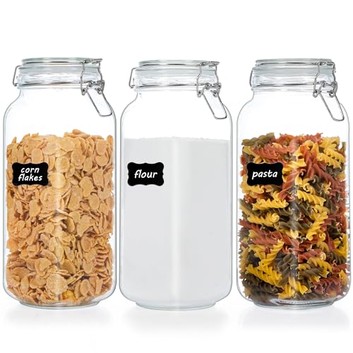 Vtopmart 78oz Glass Food Storage Jars with Airtight Clamp Lids, 3 Pack