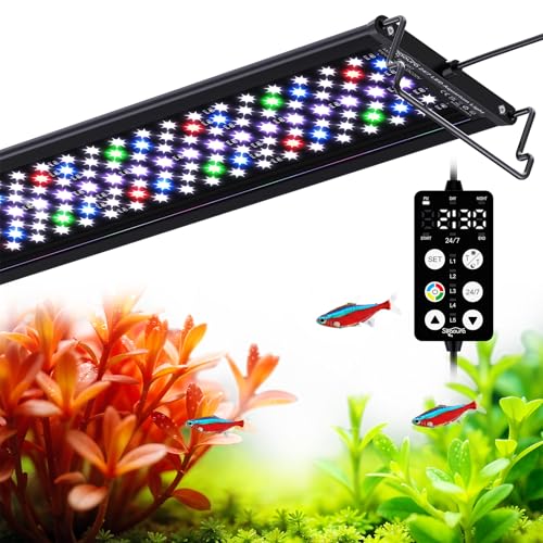 SEAOURA Aquarium LED Light with 24/7 Timer for 24-30in Fish Tank | high PAR LEDs for plant growth, 3 timers + memory, 20 dimming, 15min fade, adjustable brackets, slim aluminum - size: For 24-30in Tank