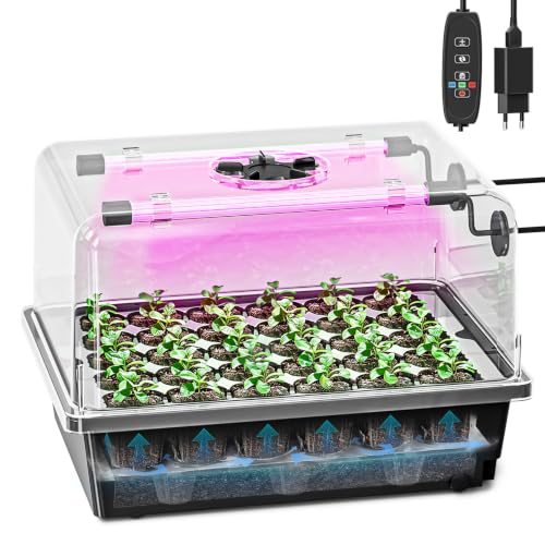 Hon&Guan 30 Cell Self Watering Seed Starter Tray with Growing Lights | Seed Starter Kit with 5.3” Humidity Dome Adjustable Vents 2 mm Thick Plastic Seedling Tray for Germination & Propagation - color: 1 Set