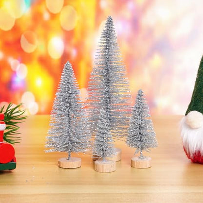 Yookat 40Pcs Artificial Mini Pine Trees Sisal Trees Bottle Brush Trees - color: Silver