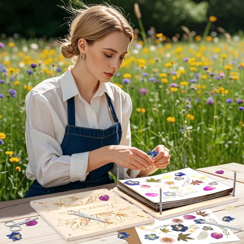 GTQYYF Flower Press Kit 11" x 11" Large Wooden Flower Presser, 10-Layer Flower Pressing Kit for Adults & Teens, DIY Wedding Bouquet Preservation, Dried Flower Art, Pressed Flower & Leaf Crafts