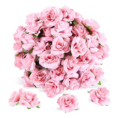 Yinsun 50pcs Mini Pink Roses, 1.57" Silk Artificial Flower Heads - color: Pink, size: 1.57 Inch
