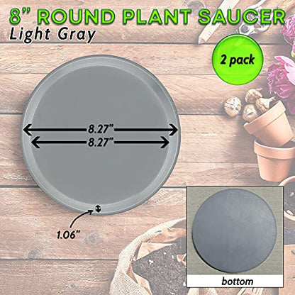 Round Composite Plant SaucerTray (2Pack) 60percent Recycled Plastics & 40percent StoneWood Powder Water Catcher Recycle at End of Life Water Flowers, Light Gray, 8In - color: Light Gray, size: 8"