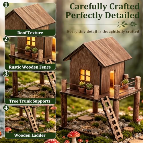 Timberwood Mini Treehouse for Indoor Plant Pots, Fairy Gardens | Whimsical woodland décor for planters, moss gardens, terrariums & desktop décor, charming gift for plant lovers & gardeners - style: Timberwood