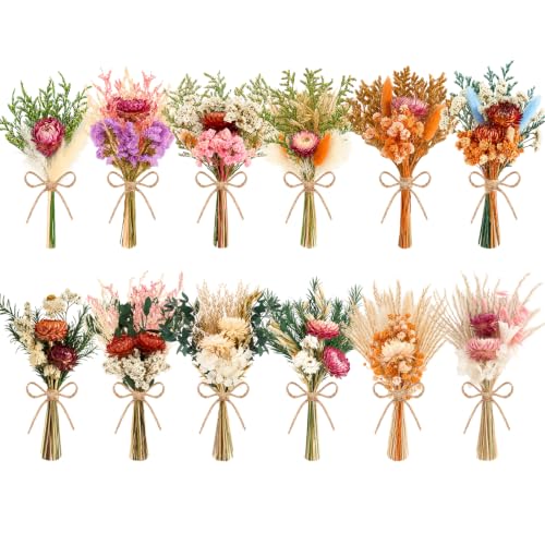 12/24PCS Handmade Dried Flower Bouquet with Stems Natural Dried Wildflowers 7.5” Mini Dry Flowers for Vase Farmhouse Decor, Wedding Styling, Photography Props, Gift DIY(12pcs, Gerbera Daisy) - color: Gerbera Daisy