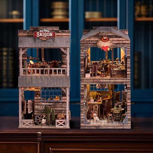 Book Nook Kit - DIY Miniature House Diorama Dollhouse Kit, Booknook Tiny Western Bookshelf Decor, 3D Wooden Puzzle for Adults,DIY Hobby Craft Gift(Old Town Saloon)