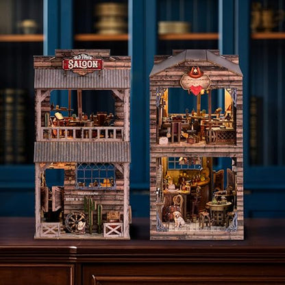 Book Nook Kit - DIY Miniature House Diorama Dollhouse Kit, Booknook Tiny Western Bookshelf Decor, 3D Wooden Puzzle for Adults,DIY Hobby Craft Gift(Old Town Saloon)