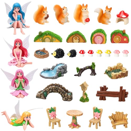 32 Pcs Fairy Garden Accessories, Mini Animal Plant Furniture
