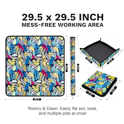 LIHAO Repotting Mat, 29.5x29.5 Waterproof Potting Tray for Indoor Plants | Gardening Gifts for Women, Foldable Transplanting Tarp, Mess Control Design, Plant Potting Mat