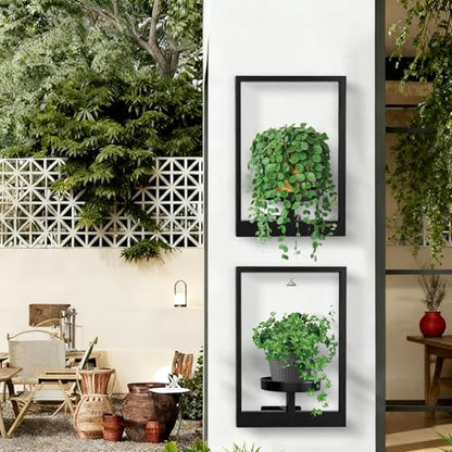 Garvee Wall Plant Holder, 3-Pack Metal Hanging Shelves, Indoor Planter Set | Square Wall Mounted Plant Shelves with 6 in Tray, Modern Window Plant Stand Hold 20 lbs, for Bedroom Living Room Home Decor