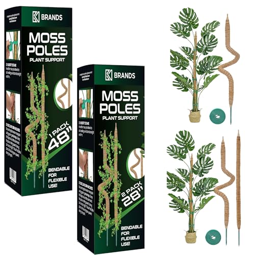 K-Brands 3 Pack Bendable Moss Pole 1 Pack 48''+ 2 Pack 28'' Monstera Plant Support for Climbing Indoor Plants - Stakes for Potted Climbers - Tall Sticks Indoor Trellis for Houseplants - Accessories f