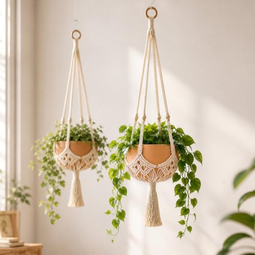 Shappy 2 Pack Boho Macrame Plant Hanger for Indoor | Large Hanging Planter Plant Holder Pot Hanger Hanging Basket Wall Planters, Plants Lover Gift for Indoor Garden - color: White, size: Style E