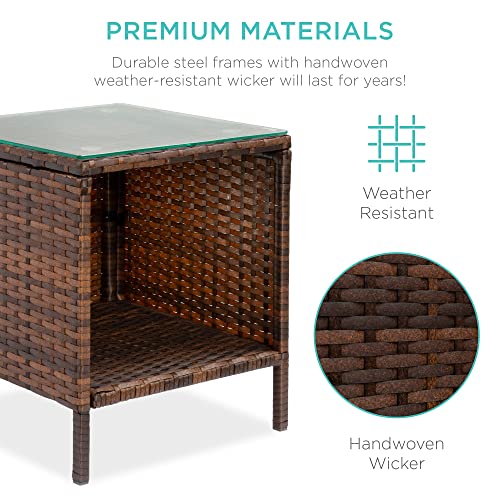 Best Choice Products 3-Piece Outdoor Wicker Conversation Bistro Set, Space Saving Patio Furniture for Garden w/Side Table - Brown/Red - color: Brown/Red