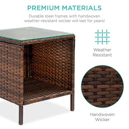 Best Choice Products 3-Piece Outdoor Wicker Conversation Bistro Set, Space Saving Patio Furniture for Garden w/Side Table - Brown/Red - color: Brown/Red