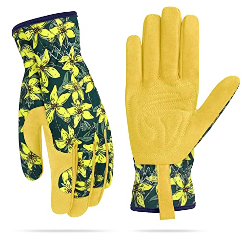 Womens Gardening Weeding Working Gloves, Leather Garden Glove for Women Thorn Proof No Stab for Digging, Planting,Pruning - color: Blackish Green-medium
