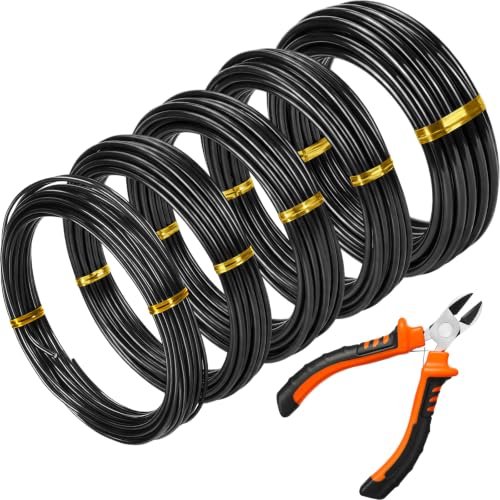 Mudder 5 Roll Bonsai Training Wire Aluminum 2/2.5/3/4/6mm Black | Anodized Coating Resists Rust, 42 Ft for Branches, Includes Cutter, Flexible Cable Holds Shape, For Bonsai Tree Training - color: Black, size: 2/2.5/3/4/6mm