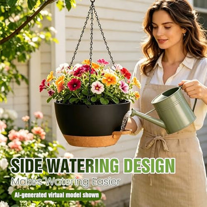 12 Inch Large Self Watering Hanging Planters 2 Pack with Saucers - color: Black Brown, size: 12 Inch 2 Pack