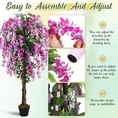 5ft Artificial Wisteria Tree, Tall Faux Flowering Plant, Rosy Pink, 1 Pack - color: Rosy Pink