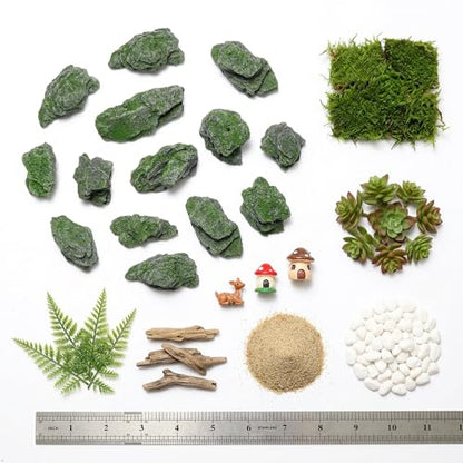Miniature Moss Stones for Terrarium - Tree Bark Diorama Rocks for Miniature Terrain Display - Lightweight Reptile Habitat Decor - NOT for Aquarium Underwater Use - 12 Pcs Moss-Covered (1-2 inch) - style: 12P Moss Slate Rocks (Wooden)