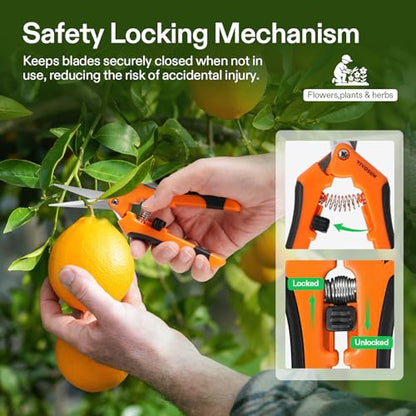VIVOSUN 6.5 Inch Gardening Scissors Hand Pruner Pruning Shear with Straight Stainless Steel Blades Orange 1-Pack | Straight Precision Stainless Steel Blades, Comfort Ergonomic Grips, Ideal Snip for Deadheading, Trimming & Shaping Plants - style: Orange St