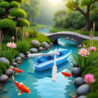 Set of Blue Mini Rowboat Mini Tiny Wooden Boat with Oars for Fairy Garden Kits for DIY Fairy Garden Dollhouse Decoration with Oars Canoe Model,Figurines Dollhouse Accessories Décor