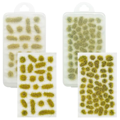Woohome 78 PCS Model Grass Tufts 2 Size Static Grass Tuft Yellow Miniature Grass Tuft Railway Artificial Grass Terrain Kit for DIY Model Railway Fairy Garden Diorama Scenery - color: Yellow 2