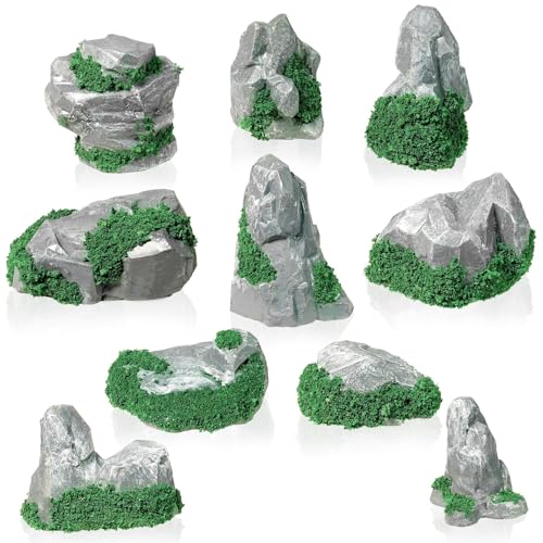 Warmtree 10 Pcs Fake Rocks for Diorama Supplies, Mini Terrain Stones - color: Green