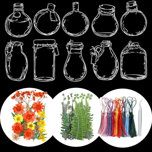 Cayway DIY Transparent Dried Flower Bookmark Set Include Clear Bookmarks Dried Flowers Colorful Tassels and Real Pressed Flowers Dry and Handmade Dried Floral Bookmark for Reader (60PCS) - color: 60pcs-1