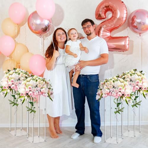 Geetery 4 Pieces Tall Acrylic Vase Wedding Centerpieces Clear Flower Stand Column Geometric Floral Vase Elegant Display Holder for Birthday Party Wedding Table Decorations (20 Inch) - size: 20 Inch