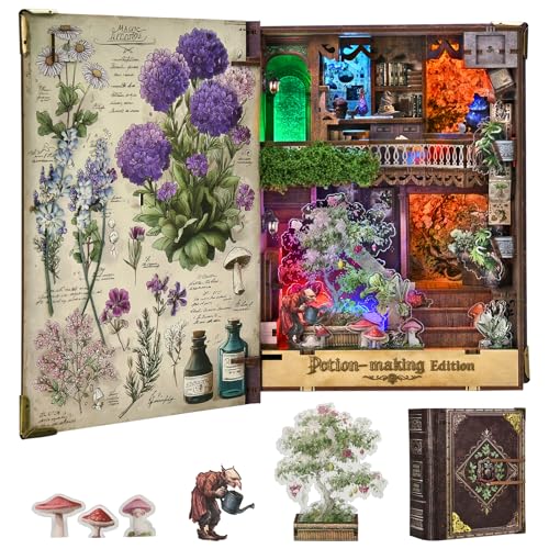 MiniCity Potion-Making Book Nook Kit, DIY Wooden Miniature Scene with LED - color: Potion-making Edition
