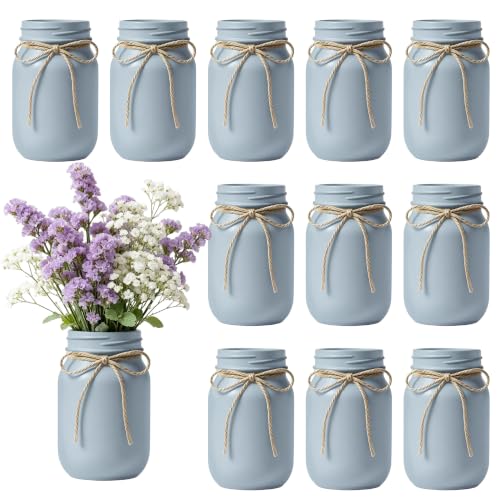 12 PCS 16oz Glass Mason Jars Flower Vases for Centerpieces, Blue - color: Blue
