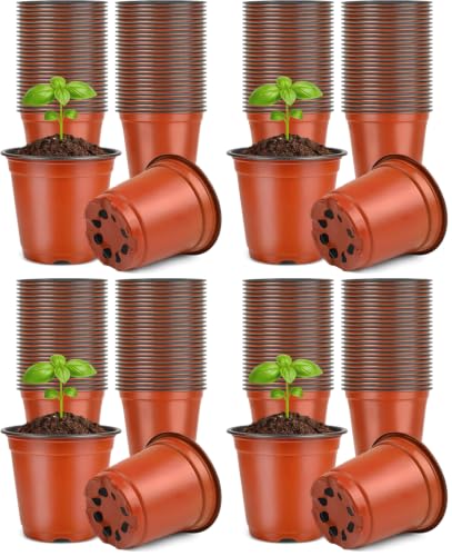 KINGLAKE 100 Pcs 4" Plastic Plants Nursery Pot/Pots Seedlings Flower Plant Container Seed Starting Pots,4 Inch,Red (Pack of 4) - color: Red, size: 4 Inch (Pack of 4)