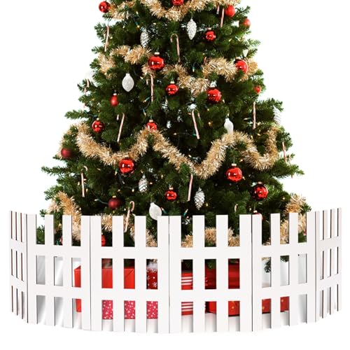 AWIZOM 12 Pcs White Wooden Picket Fences Christmas Tree Fence Decorations Xmas Tree Wood Gate for Pets Christmas Wedding Holiday Office Home Garden Border Decor,11.81x15.75 Inch