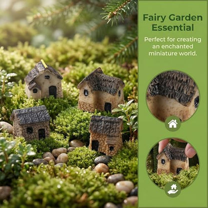 Garneck 4Pcs Miniature Fairy Garden Houses: Resin Mini Village House for Bonsai Terrarium Patio Micro Desk Landscape Decor Garden Patio Desktop Ornament Decorative (Random Style)
