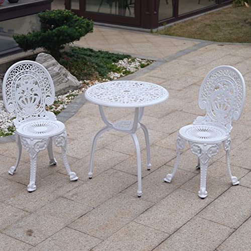 KAILI Patio Bistro Sets 3 Piece cast Aluminum Patio Furniture Outdoor Garden Metal Rust Proof Tables and Chairs White bisrto Set (Crown-White) - style: crown-white