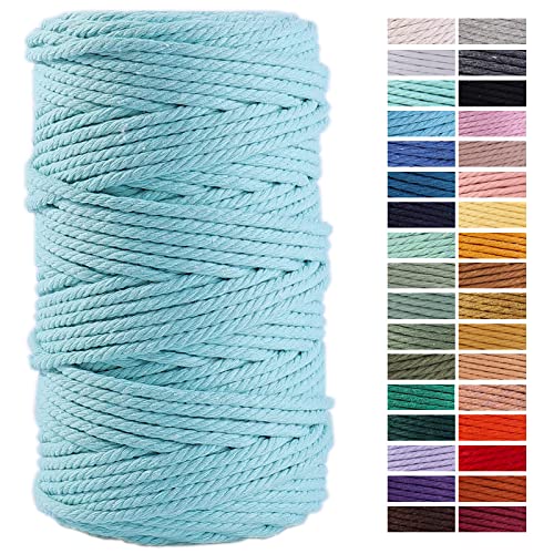 Light Blue Macrame Cord 4mm x 109Yards,Colored Cotton Rope Craft Cord Colorful Cotton Cord Twine for Wall Hanging Plant Hangers Crafts Knitting Decorative Projects - color: Light Blue, size: 4mm x 109yards
