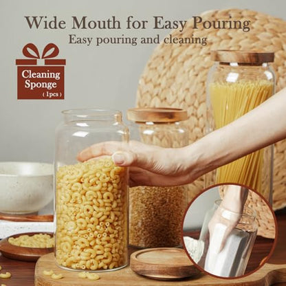 Labina Glass Storage Container Airtight Food Jars Kitchen Canister with Wood Lids, 40 Oz Wide Mouth Pantry Organization Glass Jar for Flour, Sugar, Cookie, Spagetti, Nuts and Candy - size: A5: 40 Oz 1 pcs