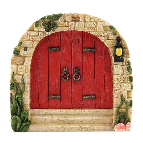 Jinshining Red Mini Fairy Garden Door for Tree, 3D Miniature Fairy Door for Fairytale Tiny House Doors, Bonsai Terrarium Micro Landscape Decoration Accessories Garden Miniatures