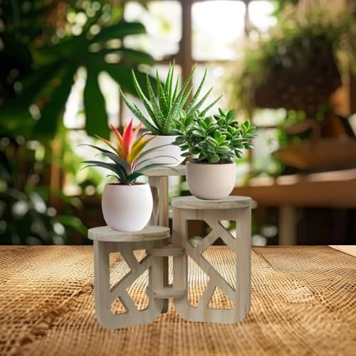 Kasutoo Wooden Plant Stand ,3 Tiers Indoor Succulent Windowsill Shelf - Small Tabletop Plant Holder for Home, Office, Living Room, Bedroom Decoration