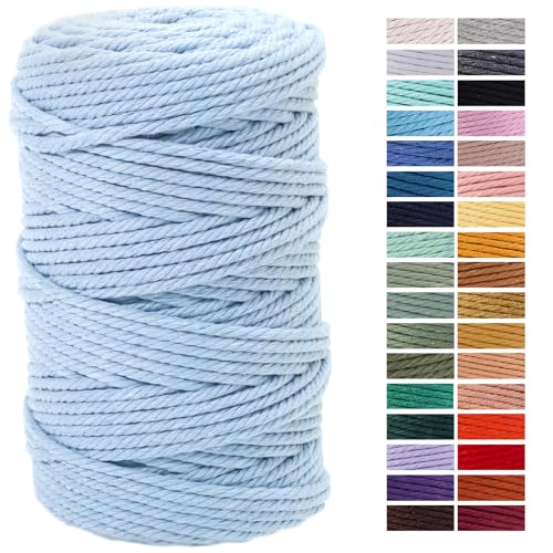 Baby Blue Macrame Cotton Cord 4mm x 109Yards, Colored Cotton Rope for Wall Hanging, Plant Hangers, Crafts, Knitting, Decorative Projects - color: Baby Blue, size: 4mm x 109yards