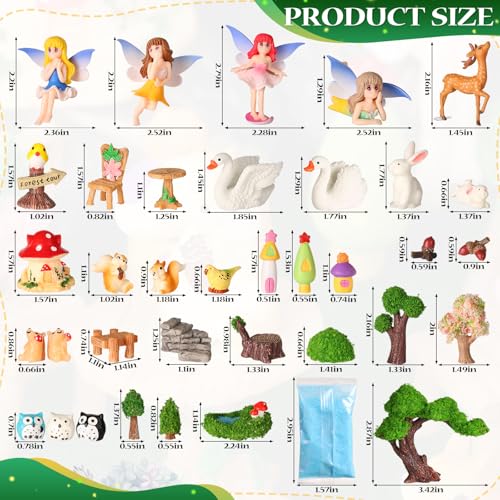 52pcs Fairy Garden Accessories Fairy Garden Kit Mini Fairy Figurines Tiny Garden Decor Supplies Micro Landscape Mushroom House Fairy Animals Decor Outdoor Figures Ornaments