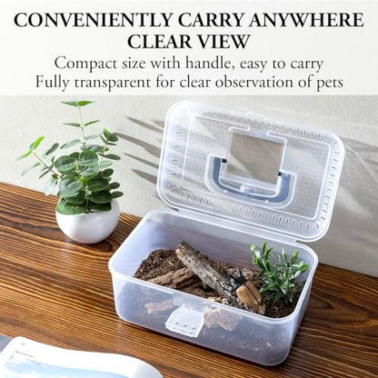 MyGift Reptile Carrier Critter Keeper Terrarium 9.5 x 6 Inch Clear Portable Tank with Black Carrying Handle, Transparent Travel Case for Insects Arachnids Amphibians