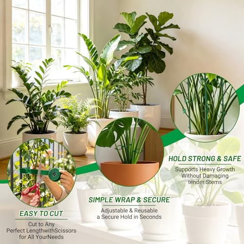 12 Pack Stackable Monstera Plant Support Poles with 20 Clips, 2 Roll Tie