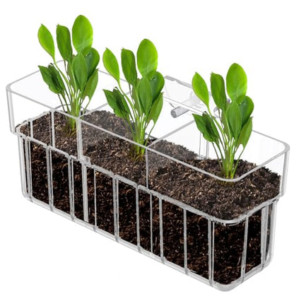 Pawfly Clear Acrylic Aquarium Plant Holder for Fish Tanks, 3 Slots Top Hanging Fish Tank Planting Holder with Hook, Adjustable Aquarium Planter Cup, Plant Pot for Water Feature Decoration - size: 1 Pcs