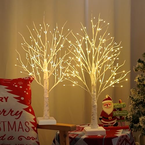 PXBNIUYA 2 Pack Artificial Tree Lamp with Timer,DIY Birch Tree LED Light - color: Warm White, size: 2*24 INCH