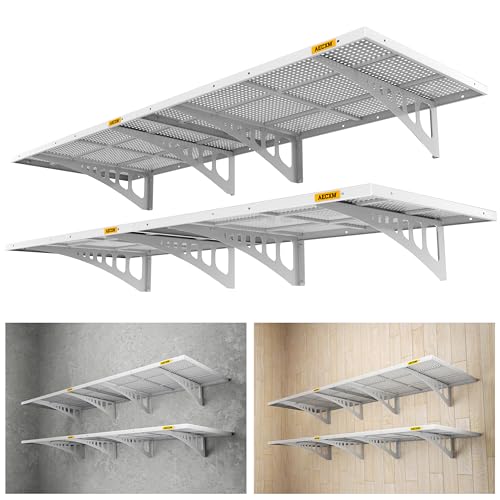 Aecxm 4-pack 2x3ft Adjustable Garage Wall Shelving 1120lbs Load Capacity Heavy Duty Wall Mounted Storage Shelf Metal Floating Shelves for Garage(White) - color: White, size: 4pack-2x3ft